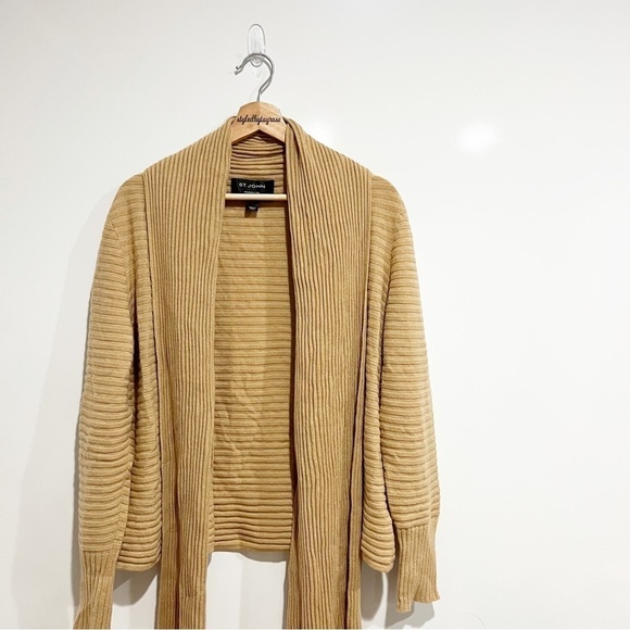 St. John Ribbed Knit Cashmere Cardigan Sweater Camel - Picture 3 of 9